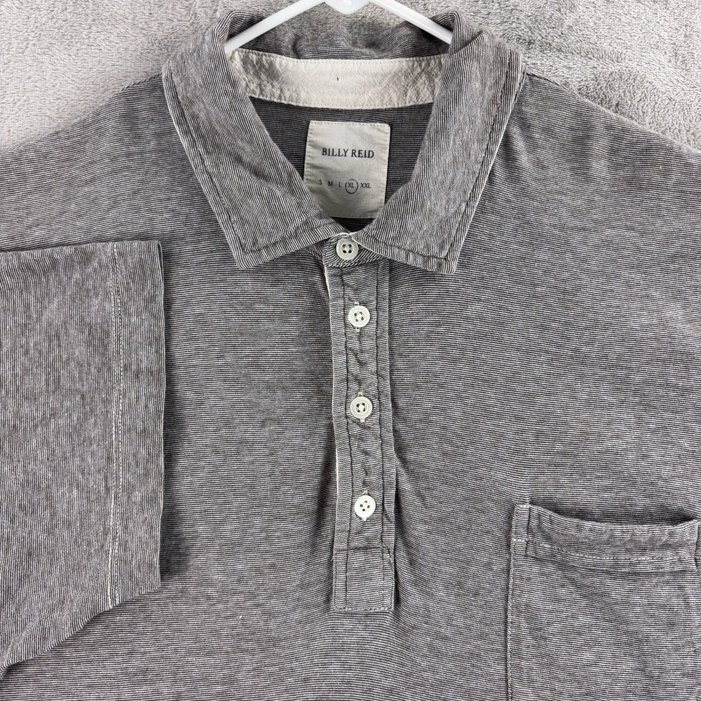 Billy Reid Polo Shirt Mens Size XL Gray Short‎ Sleeve Button Pocket